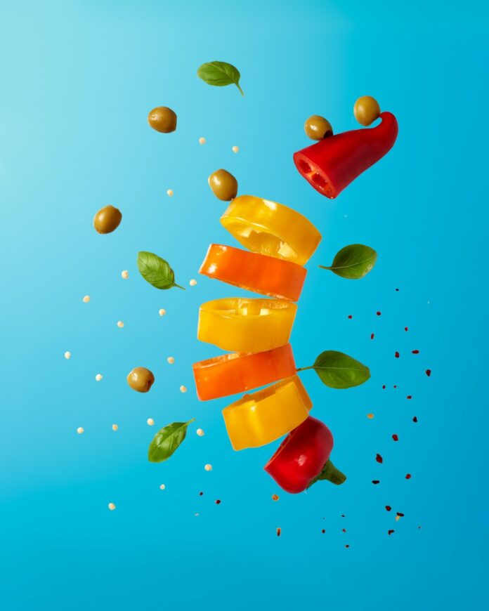 a group of objects floating in the air