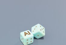 “일상 속 AI 건강 관리, 내 손안의 똑똑한 파트너” Two dice with ai letters and dots